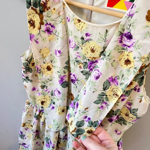 Fervour Yellow and Purple Floral Short Collared Dress- Size M - Picture 2 of 6